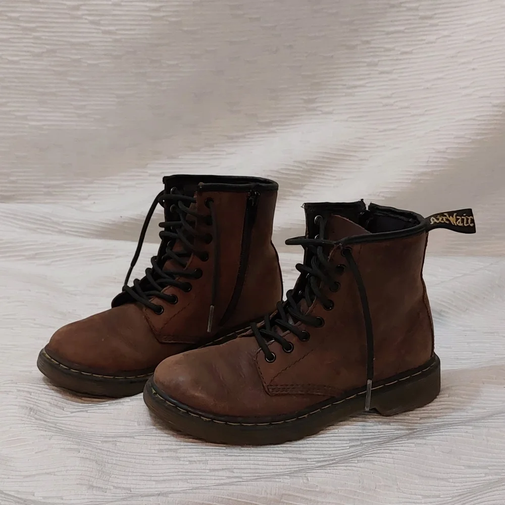 Dr. Martens Brown Kids Lace-Up Combat Boots Size 2
